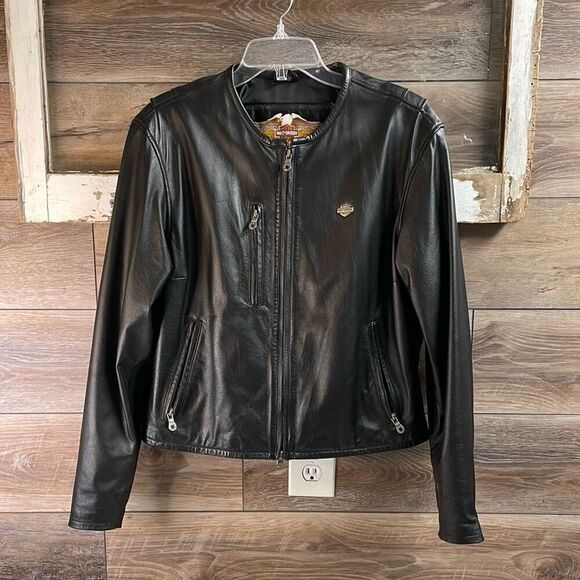 Harley Davidson Womens Leather Motorcycle Jacket Embroidered Logo Size XL Vtg - Picture 4 of 15